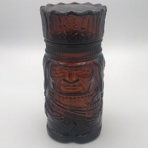 VTG Dutch Masters The Chieftain Brown Amber Glass Indian Jar‎ Humidor Canister
